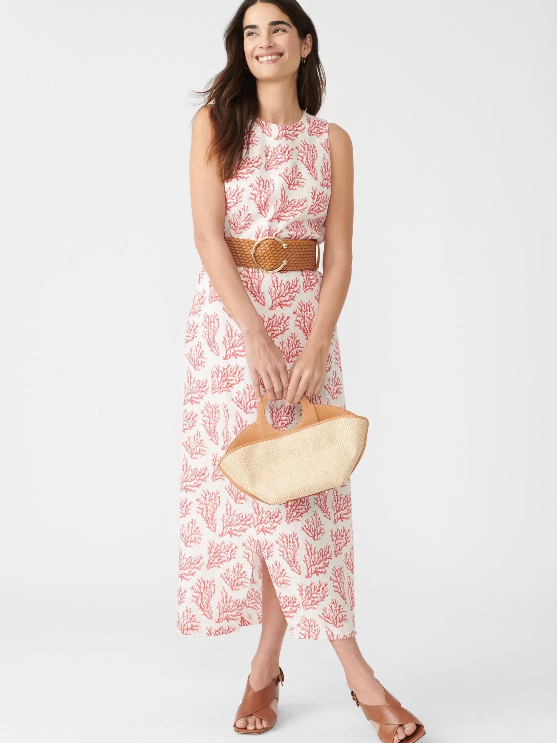 Online Layana Linen Dress In Mega Coral Cay Texture Women Dresses