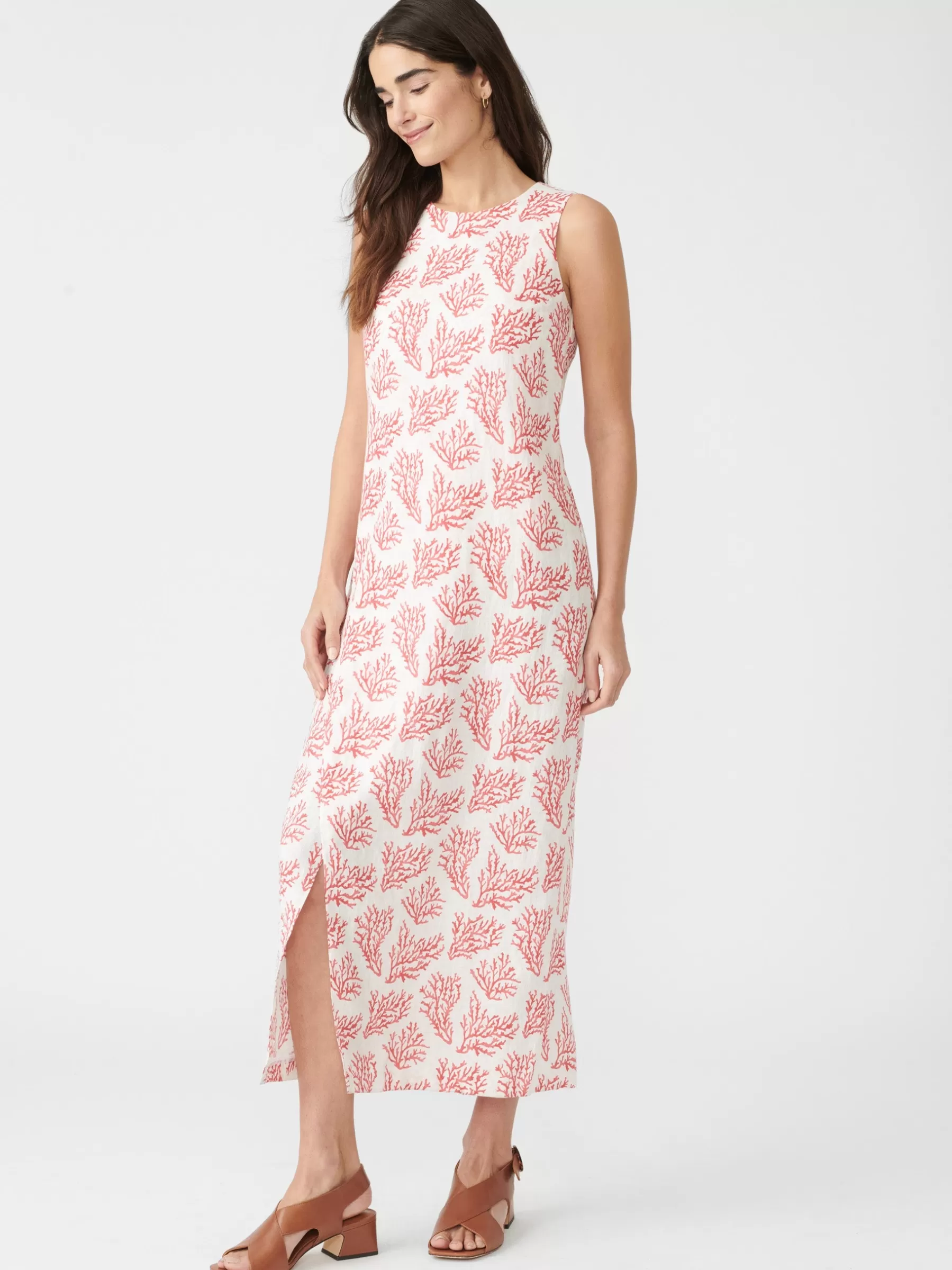 Online Layana Linen Dress In Mega Coral Cay Texture Women Dresses