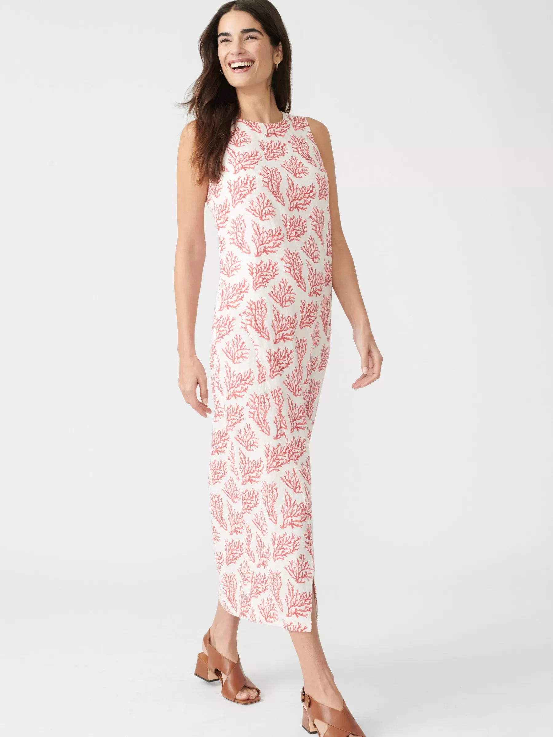 Online Layana Linen Dress In Mega Coral Cay Texture Women Dresses