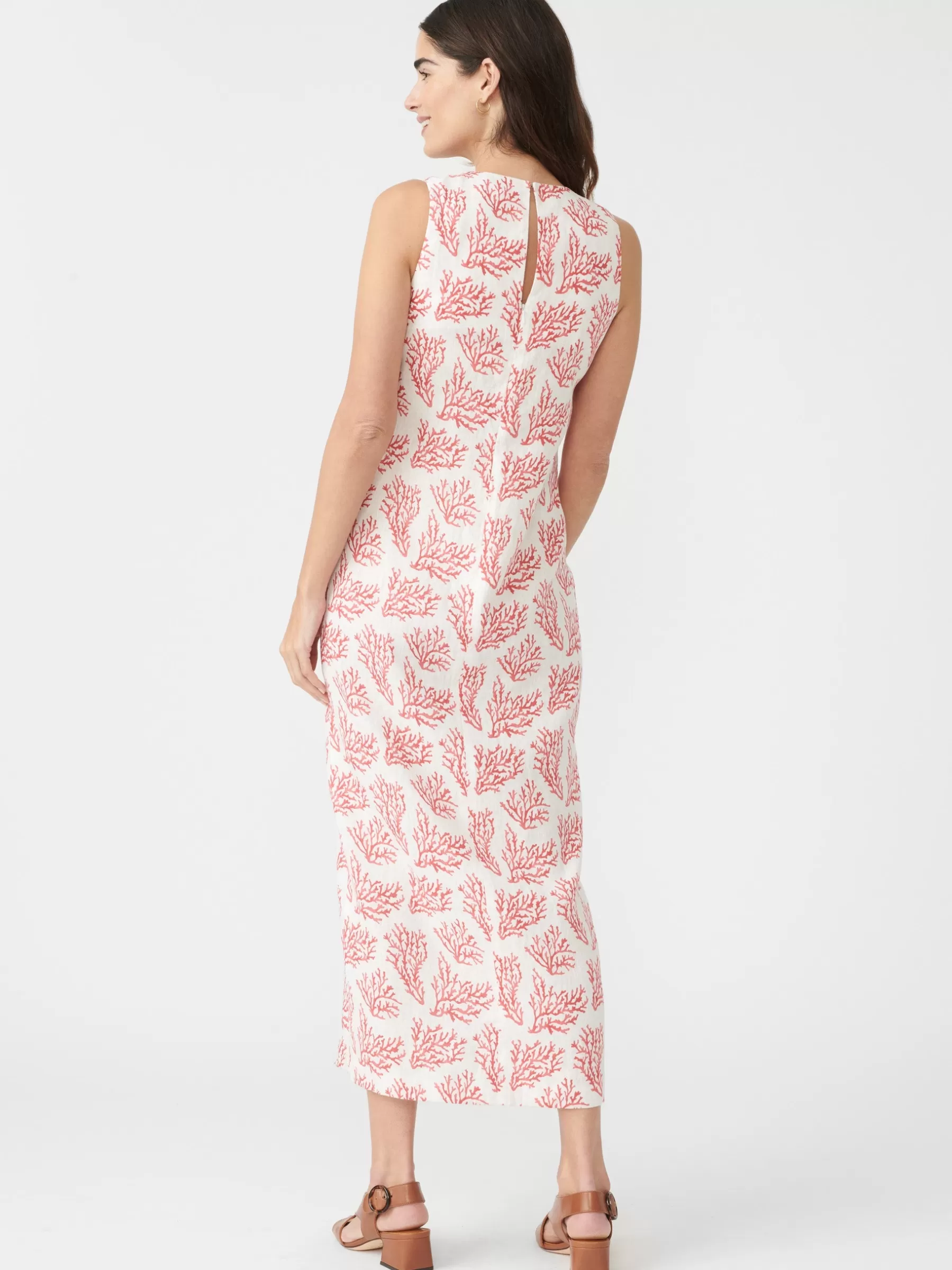 Online Layana Linen Dress In Mega Coral Cay Texture Women Dresses